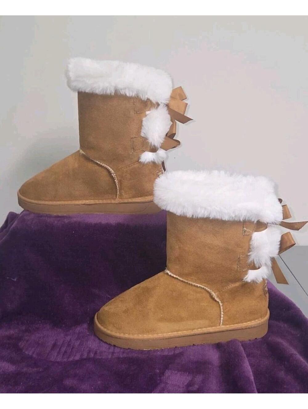 Girl's Classic Mid Snow Boots with Butterfly Bow Winter Fashion Boot Size 5